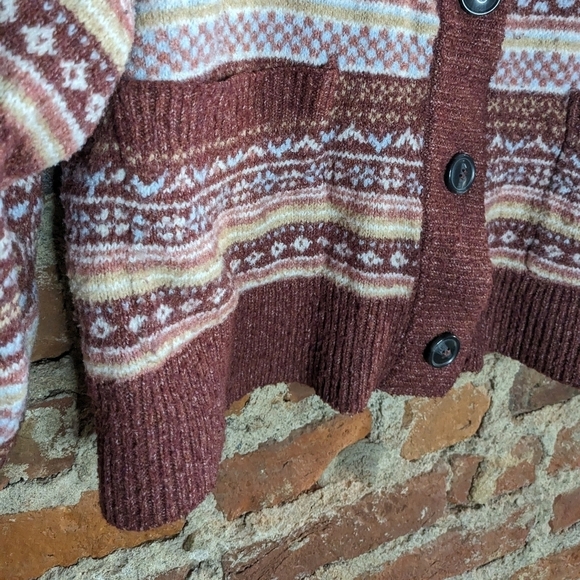 Pink Rose Large Multicolor Striped Long Sleeve Button Down Cropped Cardigan - Picture 3 of 10